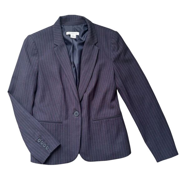 Liz Claiborne Navy Blue With Red Pin Stripes Pant Suit Set Business Size 6 - Picture 2 of 14